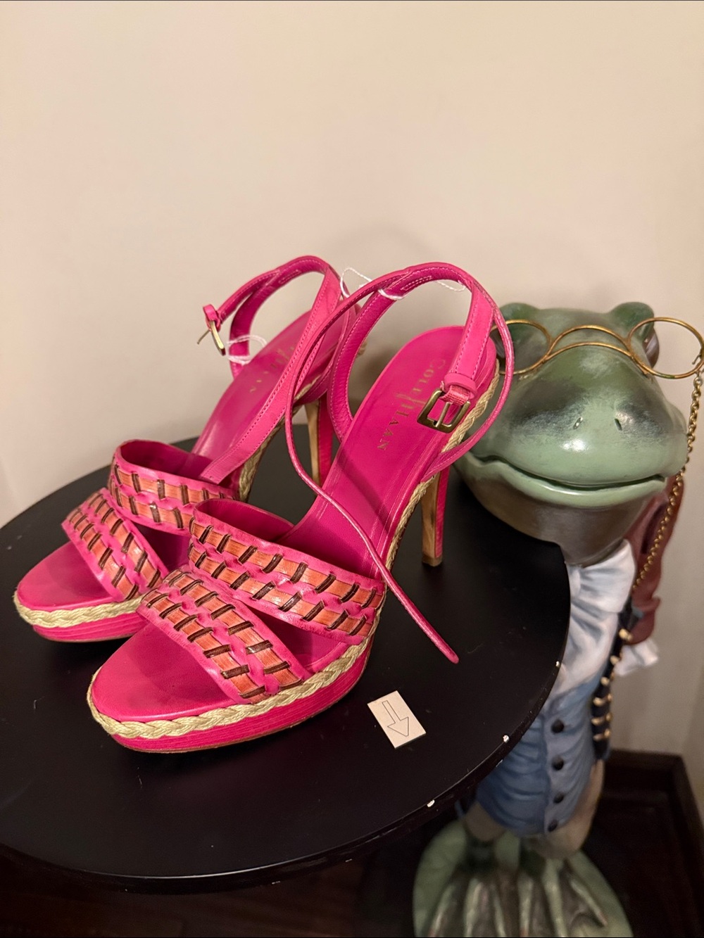 Cole Haan Hot Pink Woven Platform Ankle-Strap Heels